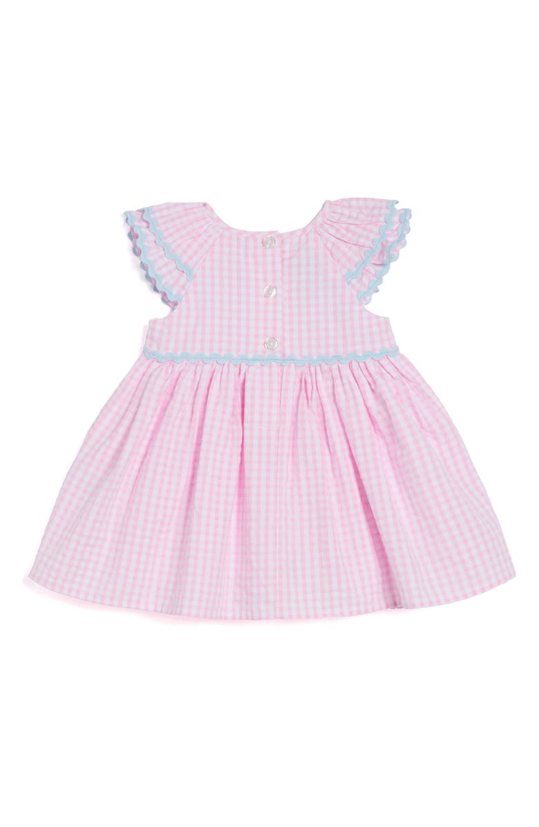 Pippa & Julie Gingham Flutter Sleeve Cotton Party Dress with Bloomers, Alternate, color, Pink