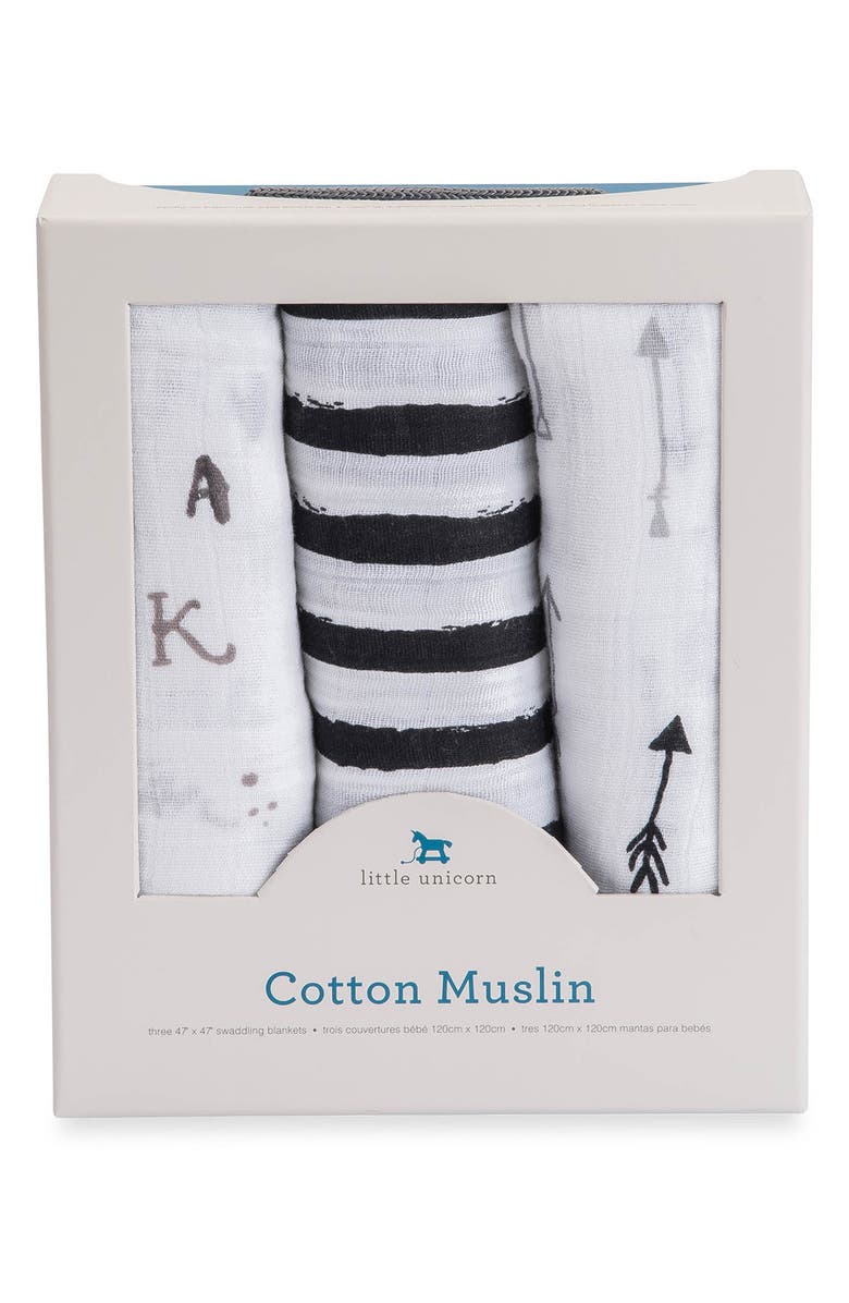 little unicorn 3-Pack Cotton Muslin Blankets, Alternate, color, 