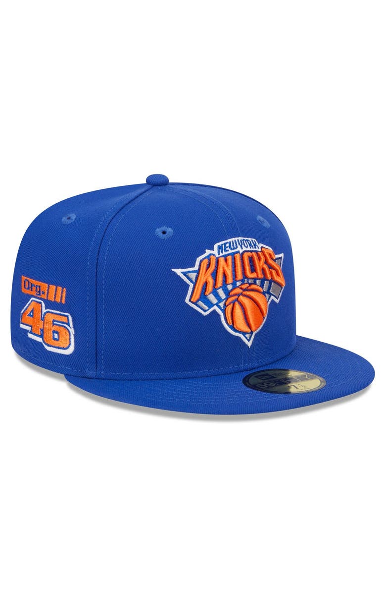 New Era Men's New Era Blue New York Knicks  Rally Drive Side Patch 59FIFTY Fitted Hat, Main, color, 