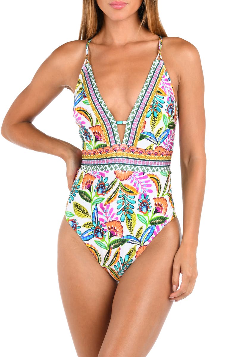 Sunshine 79 Jungle Plunge One-Piece Swimsuit, Main, color, White Multi