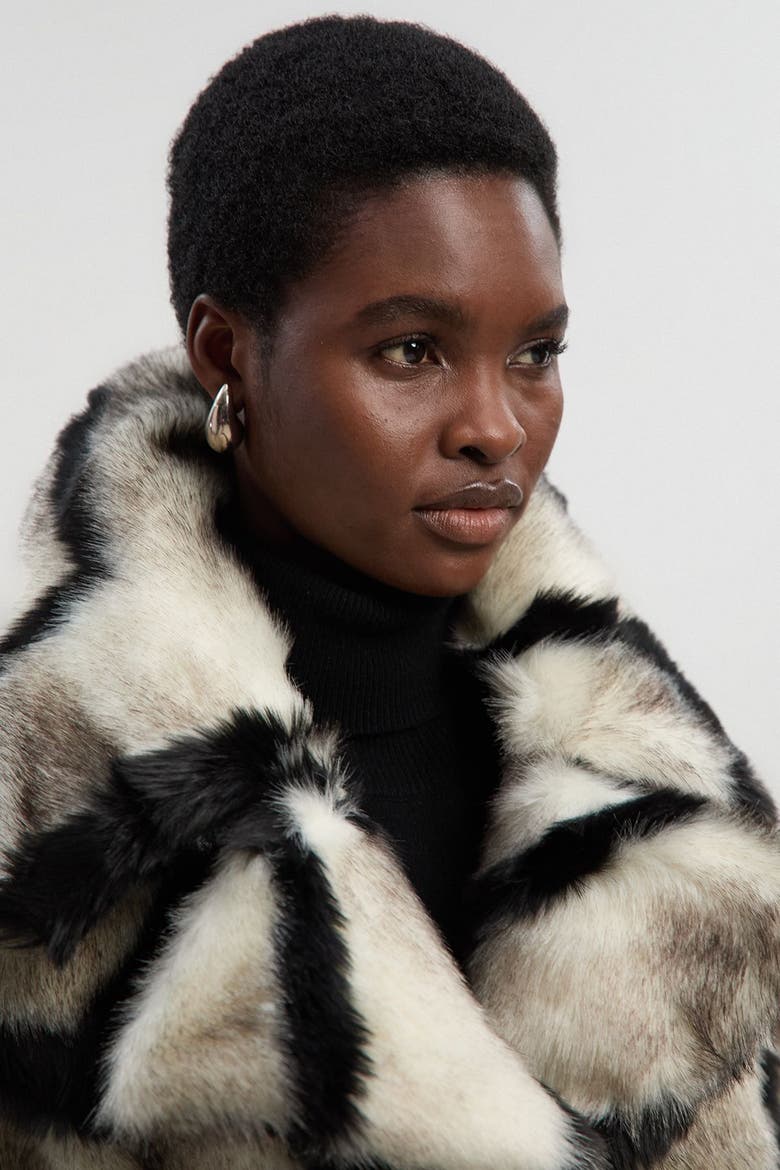 Mono Faux Fur Belted Longline Coat, Alternate, color, Mono