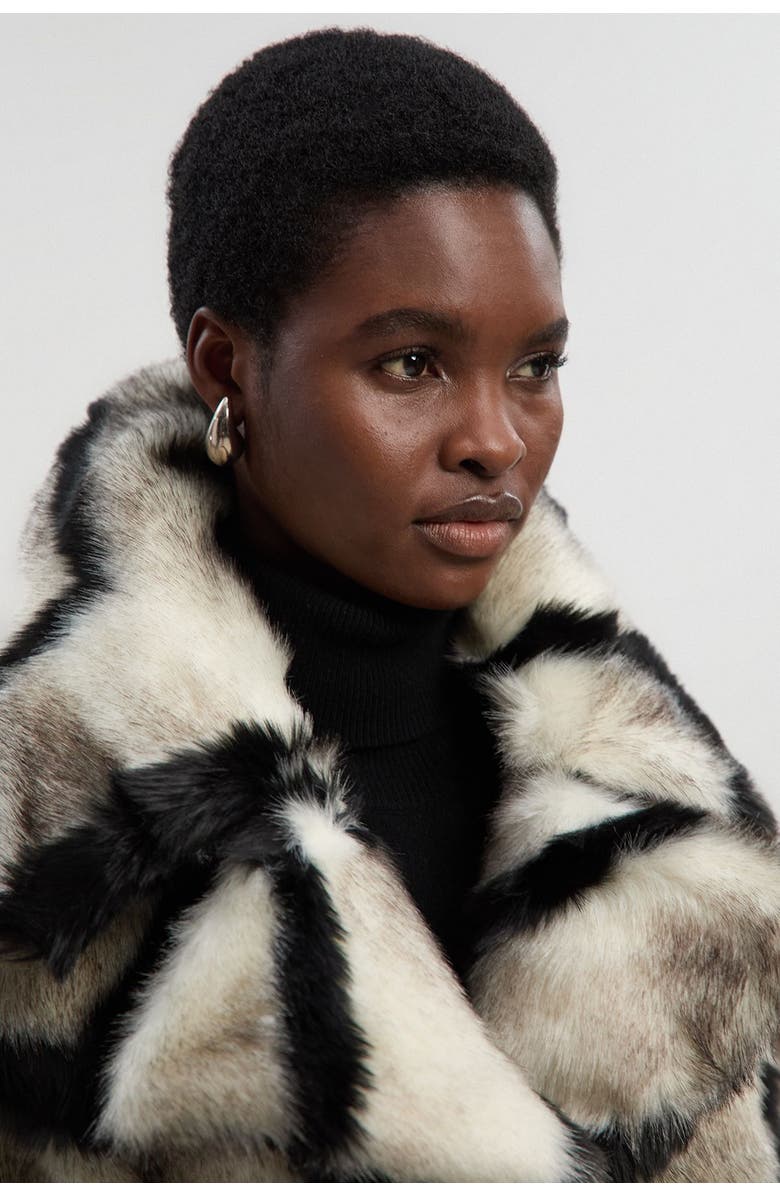 Karen Millen Mono Faux Fur Belted Longline Coat, Alternate, color, Mono