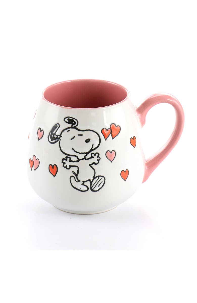 PEANUTS 4 Piece 20 Ounce Stoneware Wax Relief Cup Set in 2 Assorted Designs, Alternate, color, Pink