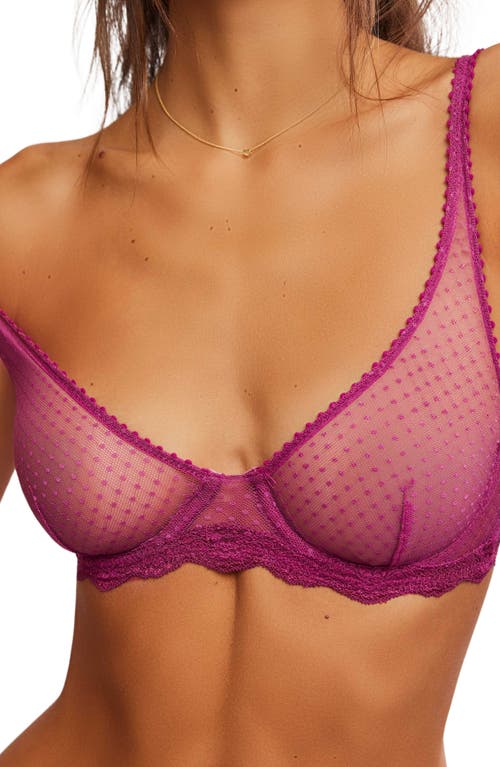 Free People Mid Week Dotted Mesh Underwire Bra In Magenta Haze