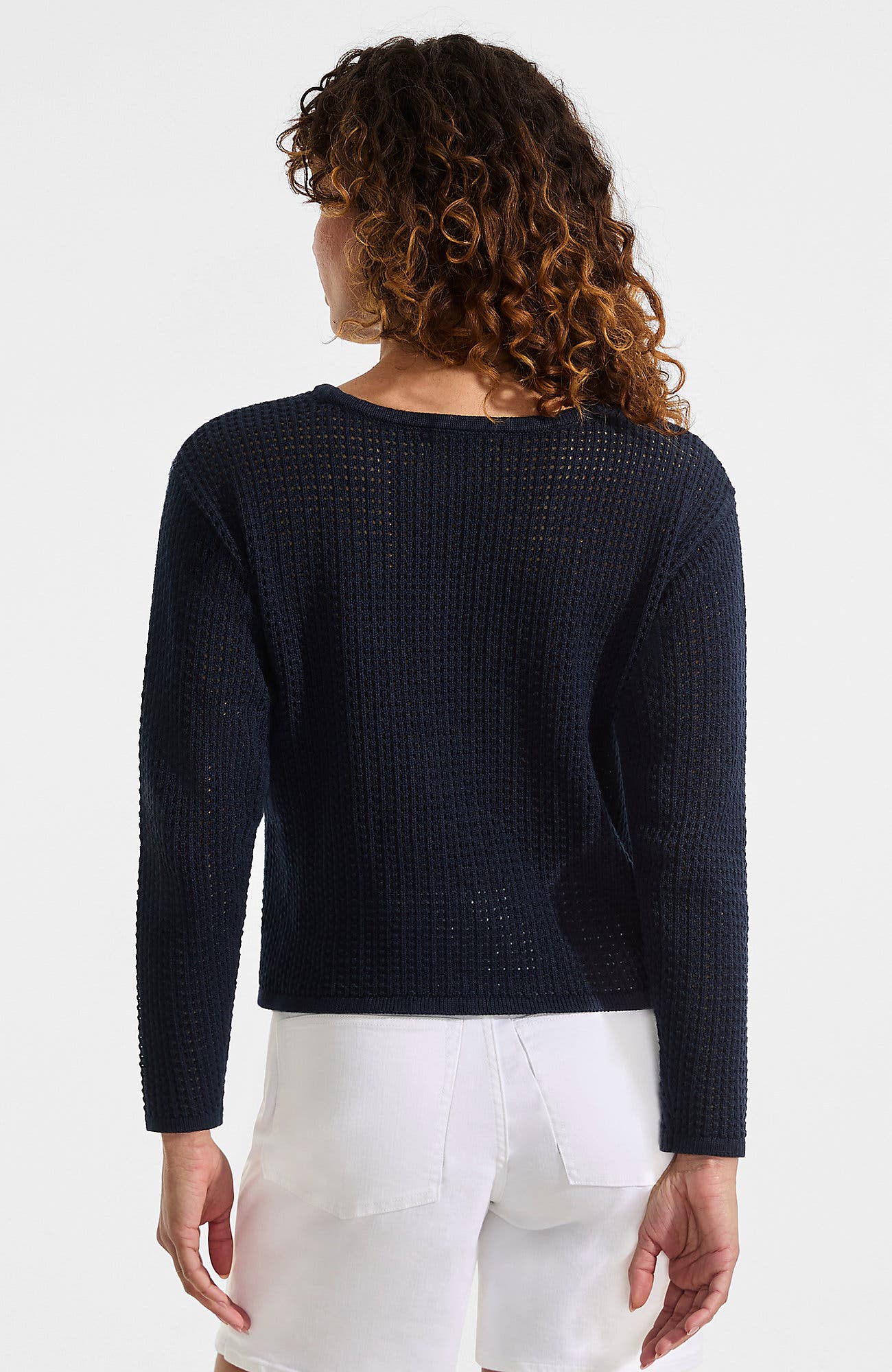 Cotton Viscose Mesh Jacquard Crew Neck Sweater - image 4