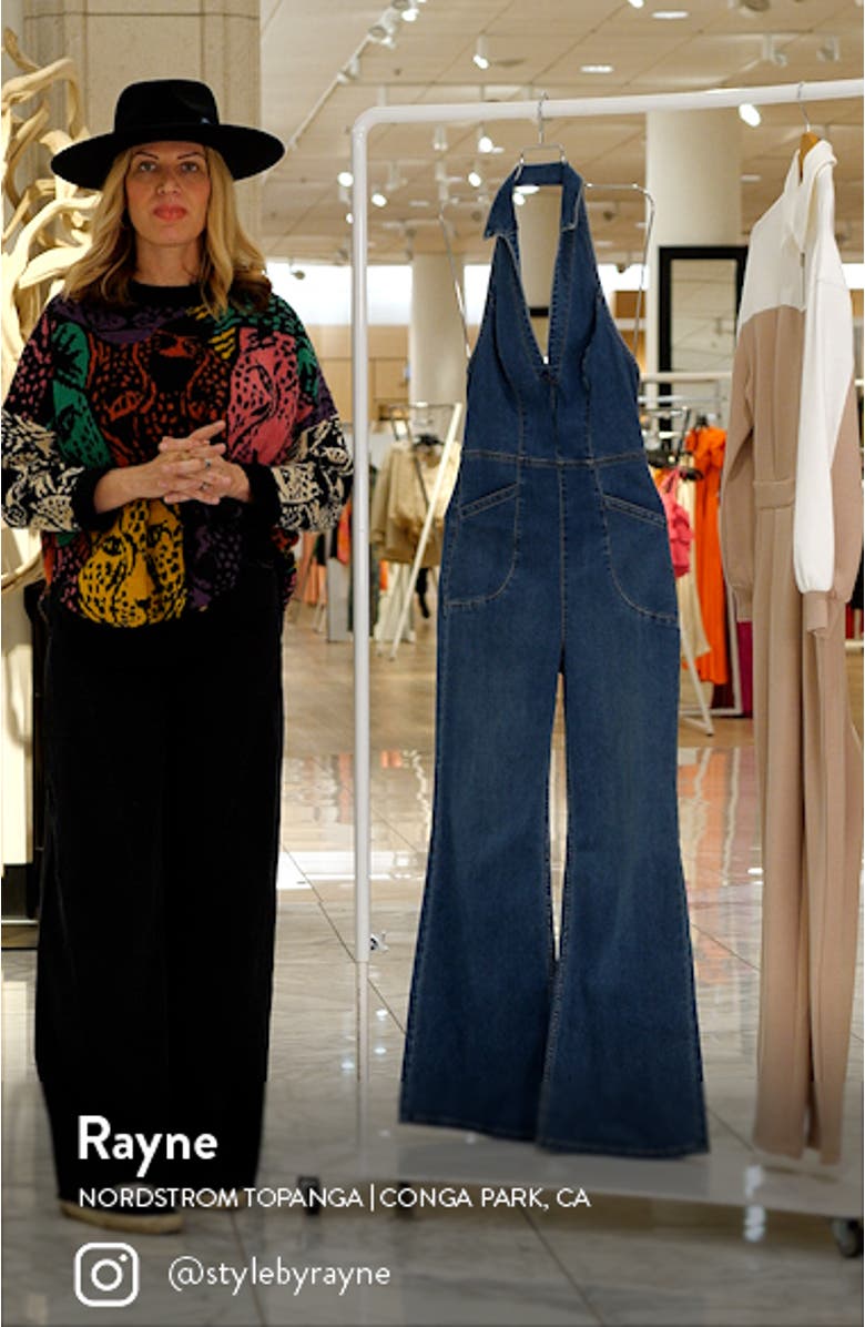 Sweet Thing Flared Denim Halter Jumpsuit, sales video thumbnail