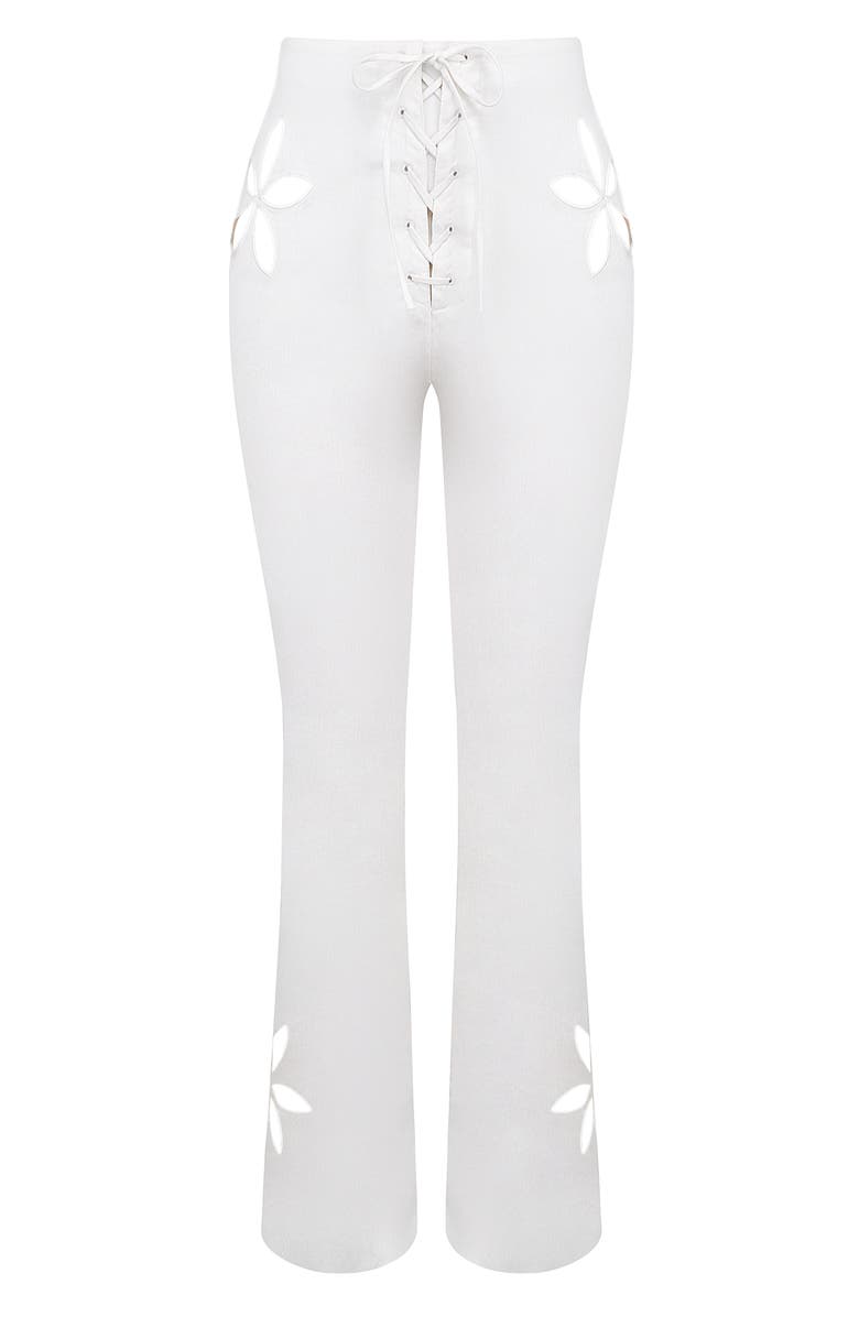 Mistress Rocks Floral Cutout Lace-Up Straight Leg Pants, Alternate, color, 