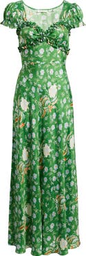 DÔEN Valerine Print Ruffle Silk Blend Maxi Dress