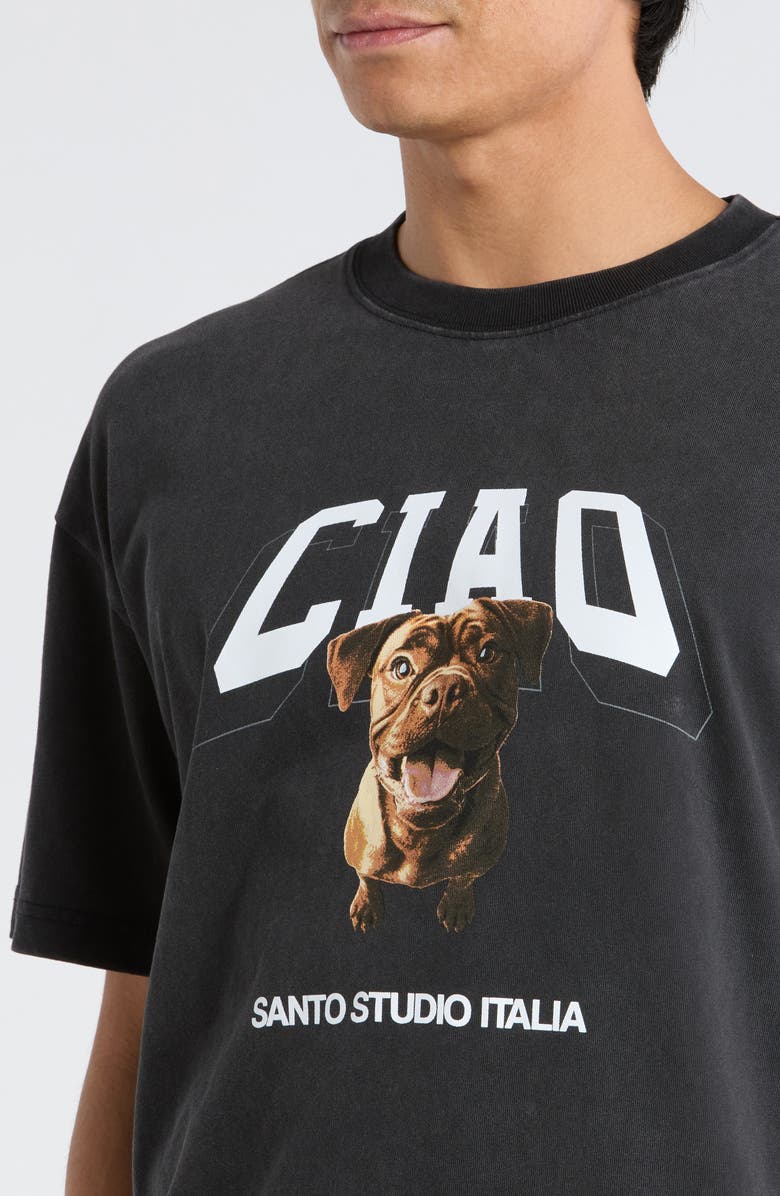 SANTO STUDIO Ciao Drappo Boxy Fit Cotton Graphic T-Shirt, Alternate, color, Black
