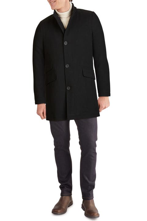 Zip Collar Button Front Twill Coat