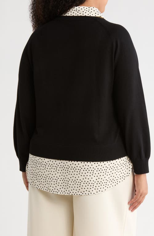 Adrianna Papell V-neck Twofer Sweater In Black