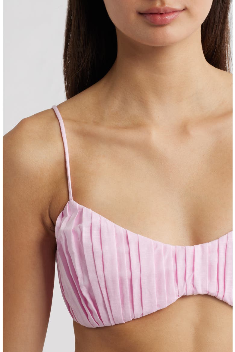 Pleated Cotton & Linen Bralette Top, Alternate, color, POCKET PINK