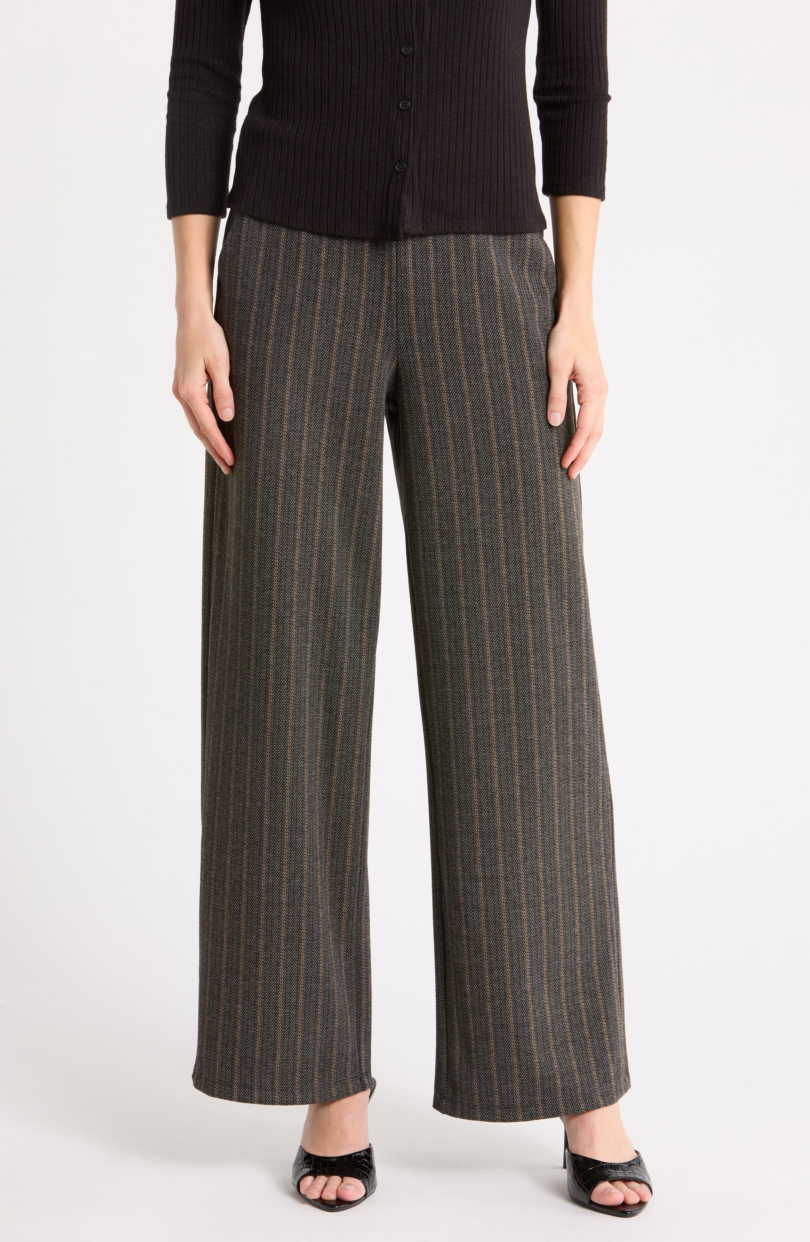 Herringbone Brushed Double Knit Wide Leg Pants