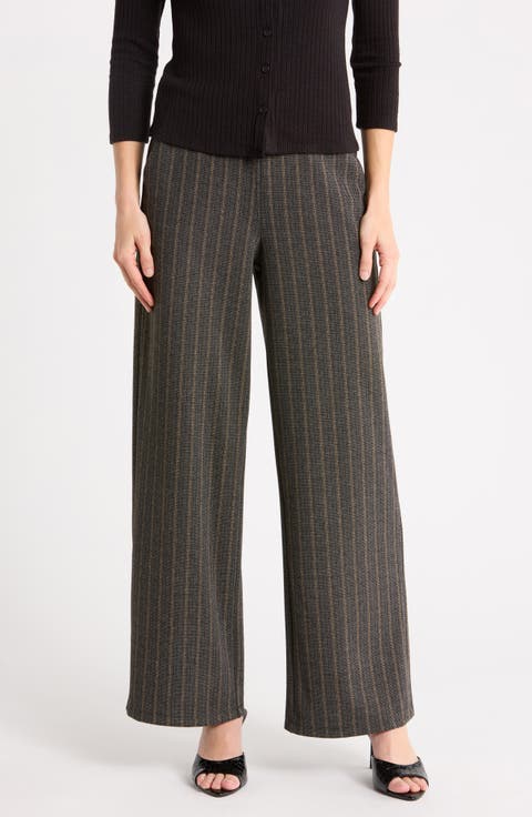Herringbone Brushed Double Knit Wide Leg Pants