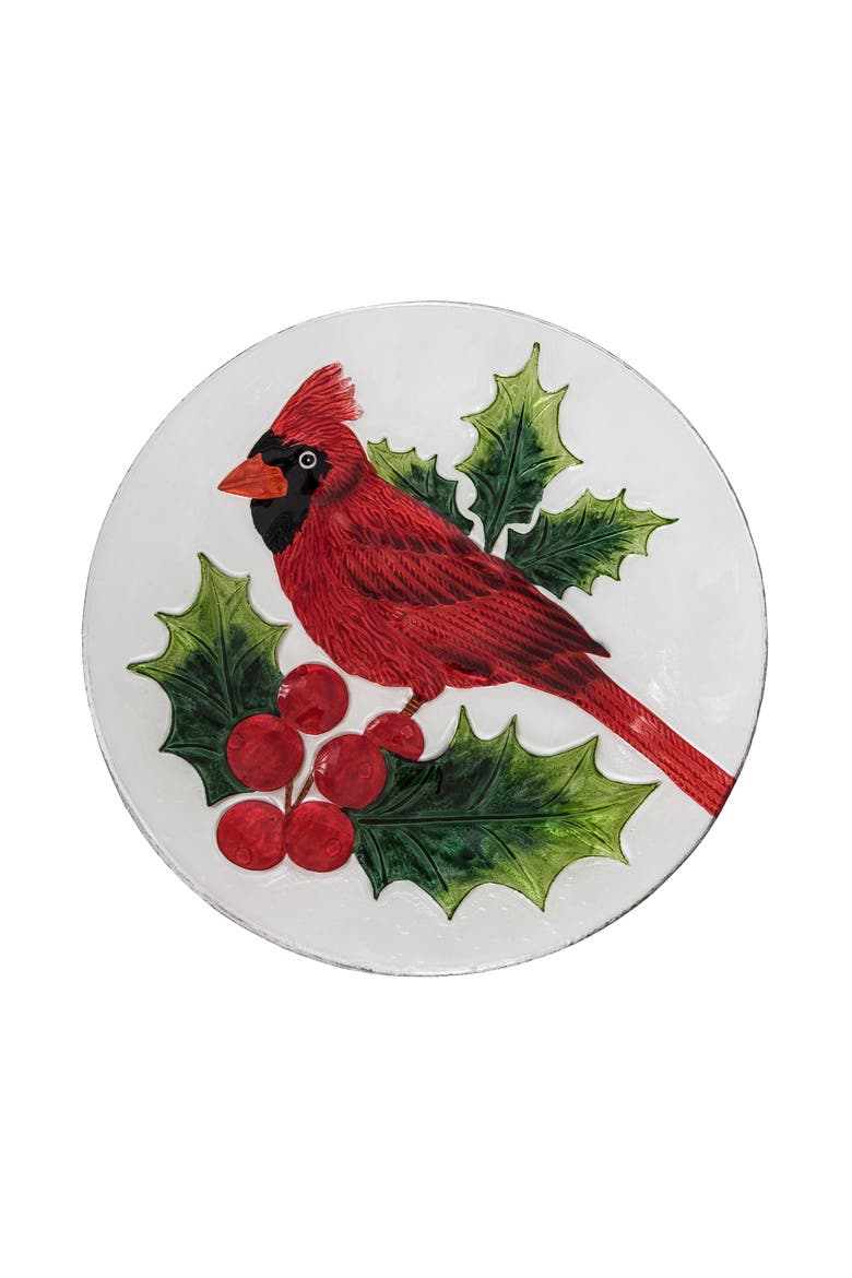 Cardinal Glass Decorative Christmas Plate, Main, color, Red