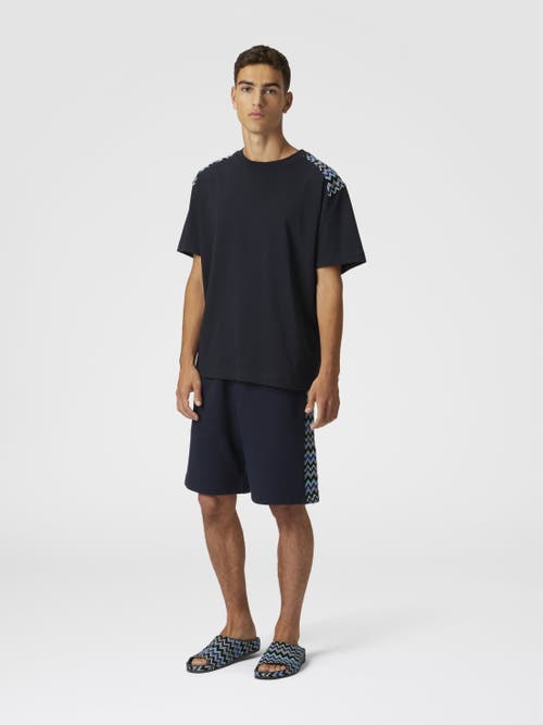 Missoni Cotton Shorts With Zigzag Insert In Blue
