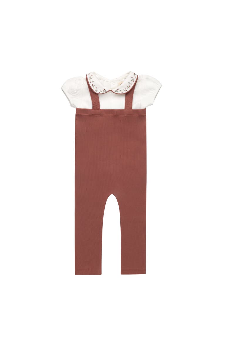 Embroidered Collar Collection - T-shirt and Overalls, Alternate, color, Ivory/Pink