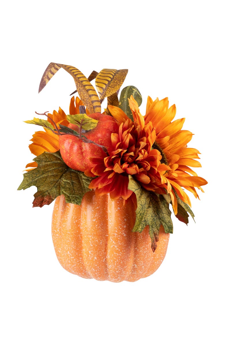 Northlight Sunflower and Gourds in Pumpkin Fall Harvest Pumpkin Flower Arrangement - 14.75", Alternate, color,