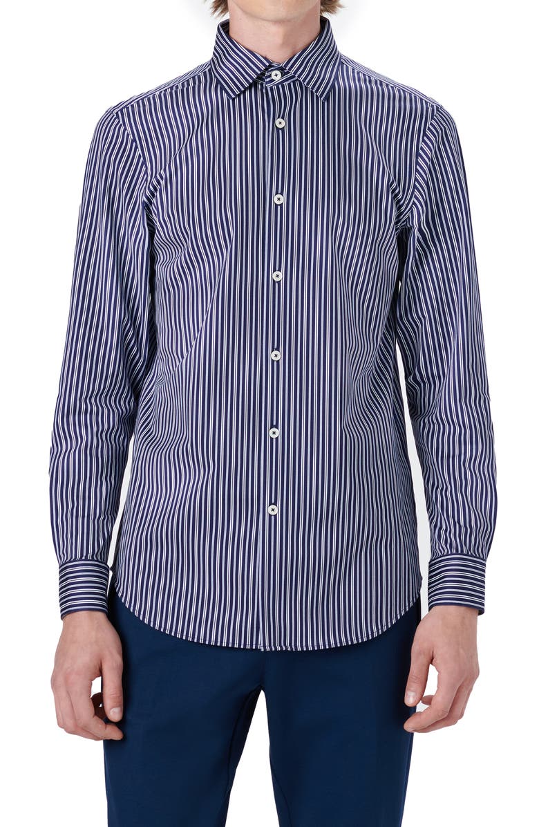 Bugatchi OoohCotton<sup>®</sup> Stripe Button-Up Shirt, Main, color, 