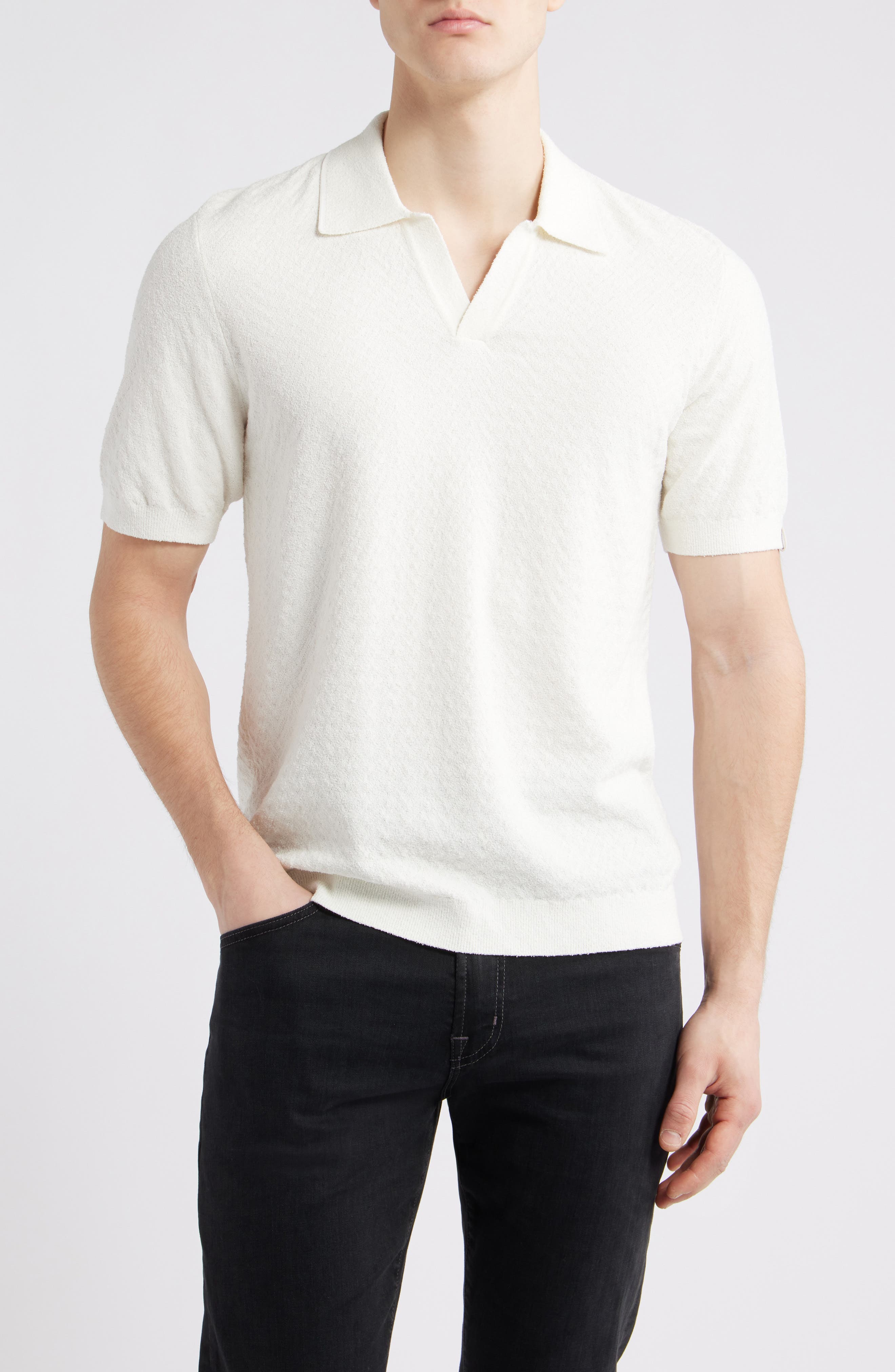 rag & bone Zuma Johnny Collar Chevron Terry Cloth Polo Sweater