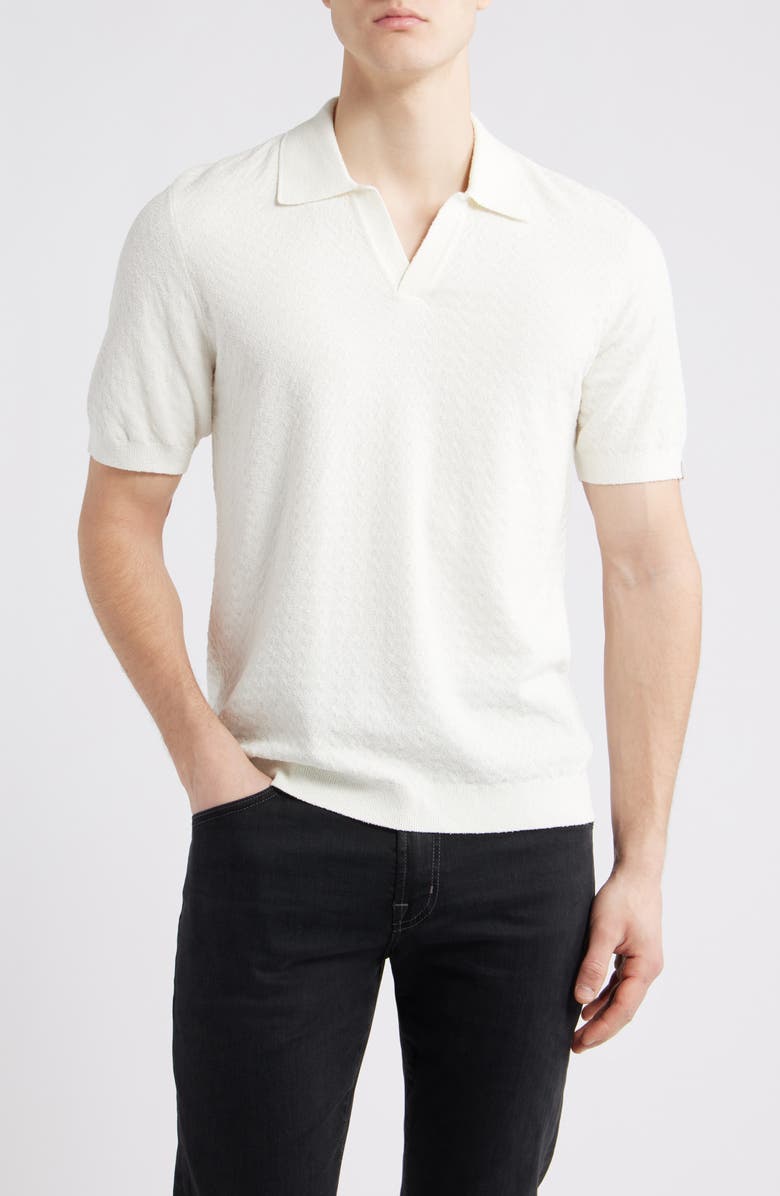 rag & bone Zuma Johnny Collar Chevron Terry Cloth Polo Sweater, Main, color, Chalk