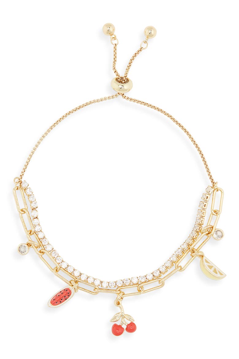 Cubic Zirconia & Fruit Charm Layered Slider Bracelet, Alternate, color, RED MULTI- GOLD