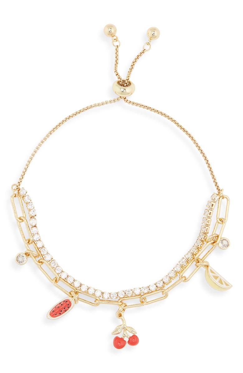 Leith Cubic Zirconia & Fruit Charm Layered Slider Bracelet, Alternate, color, Red Multi- Gold