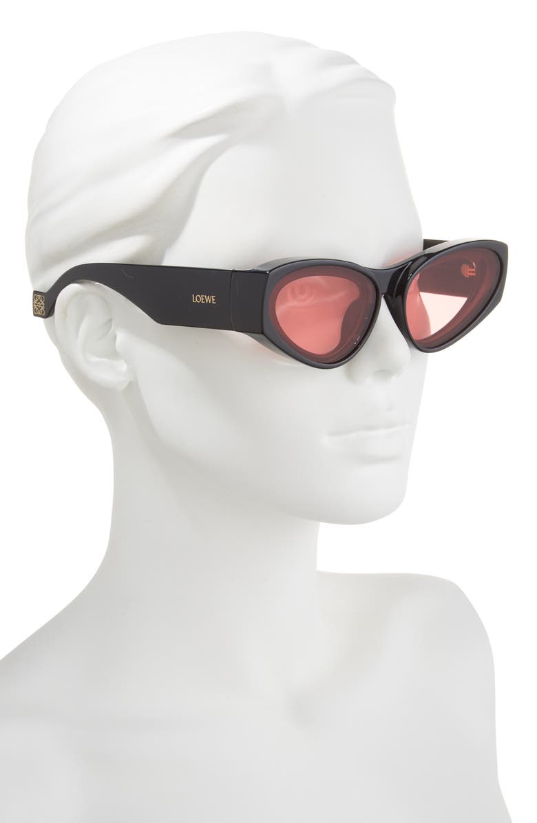 Loewe Signature 52mm Cat Eye Sunglasses, Alternate, color, Shiny Black / Blue