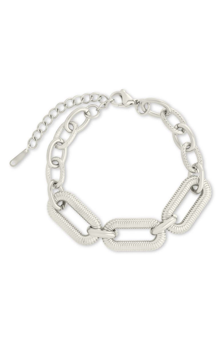 Sterling Forever Zadie Textured Chain Bracelet, Main, color, Silver