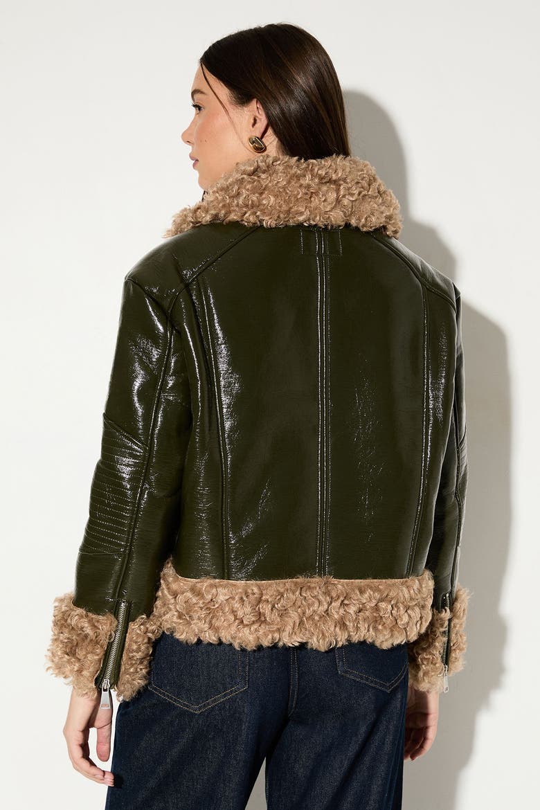 Premium Faux Fur Collar Aviator Jacket, Alternate, color, Olive