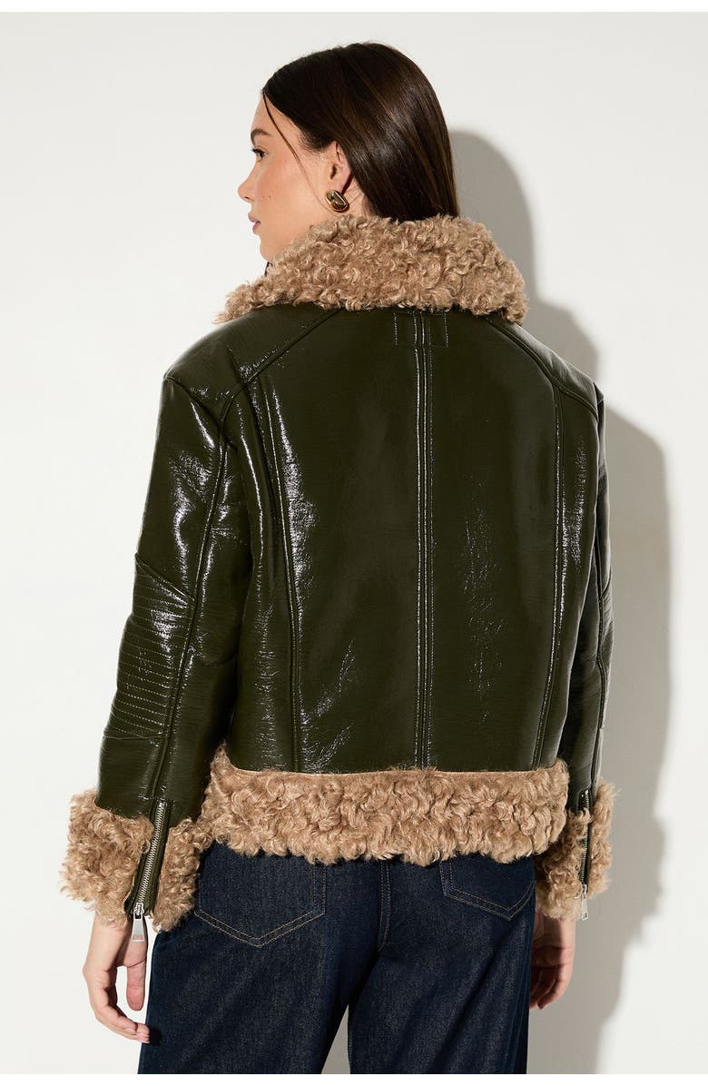 MissPap Premium Faux Fur Collar Aviator Jacket, Alternate, color, Olive