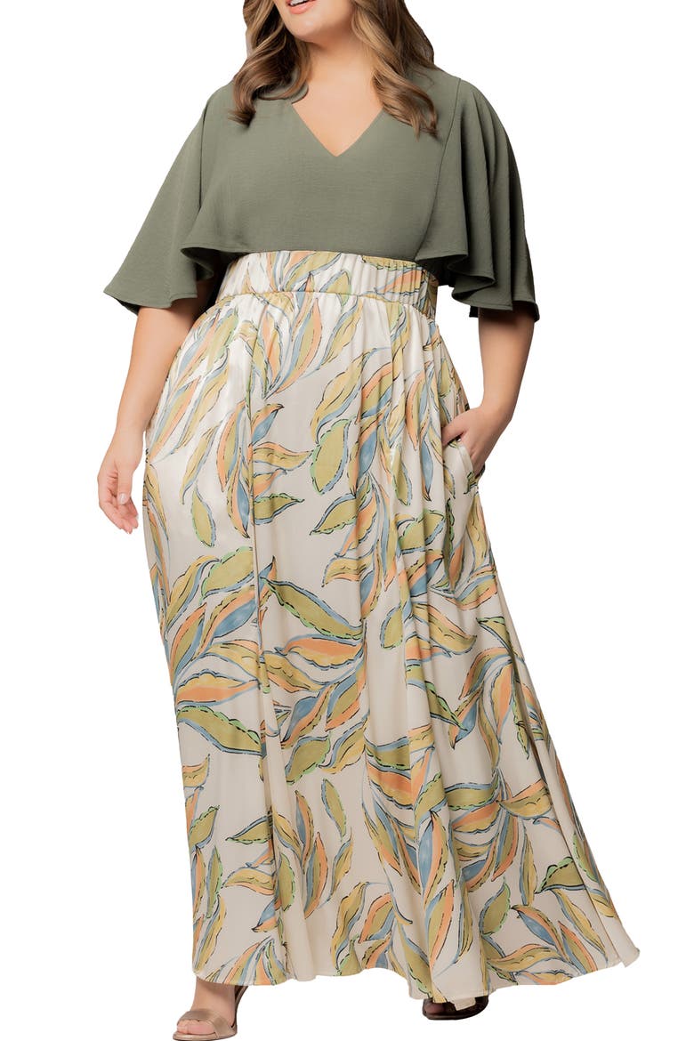 Avisa Flutter Sleeve Maxi Dress, Main, color, ARTFUL LEAVES
