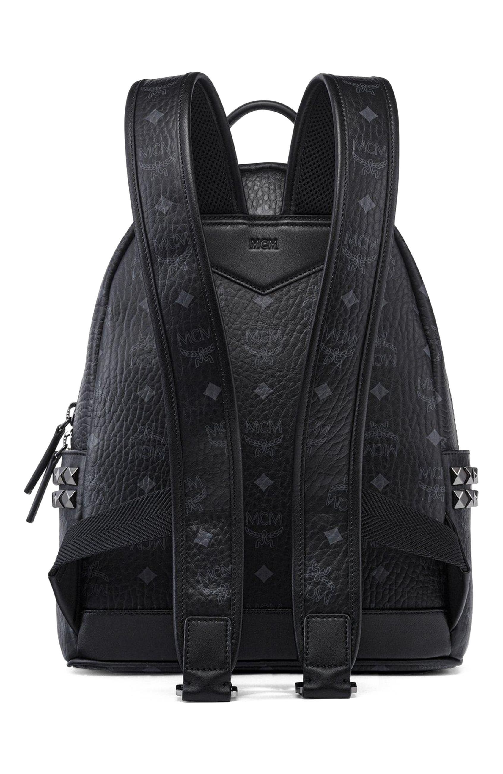 MCM Stark Side Studs Backpack in Visetos, Alternate, color, Black