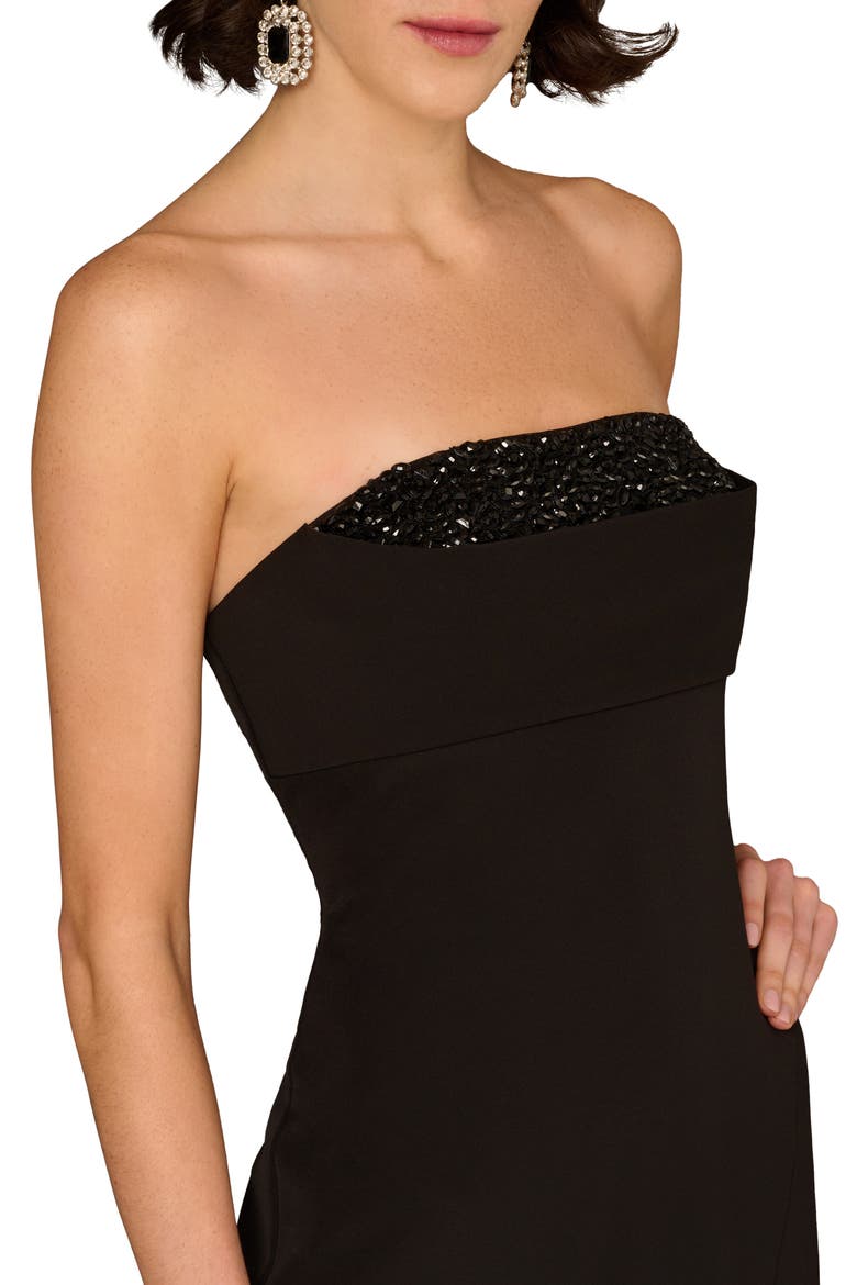 Bead Detail Stretch Crepe Column Gown, Alternate, color, BLACK