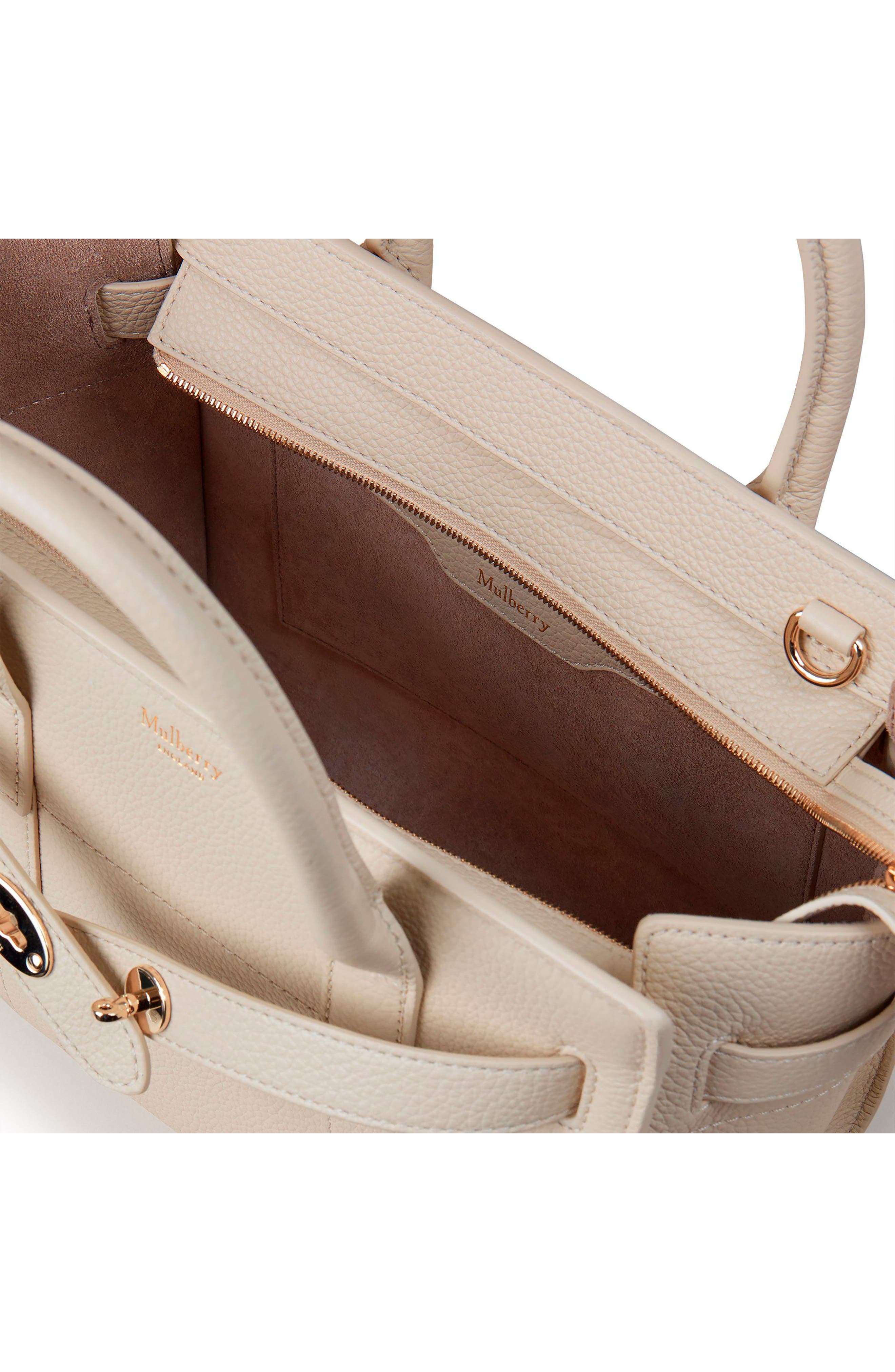 Mini Zipped Bayswater Leather Tote, Alternate, color, CHALK