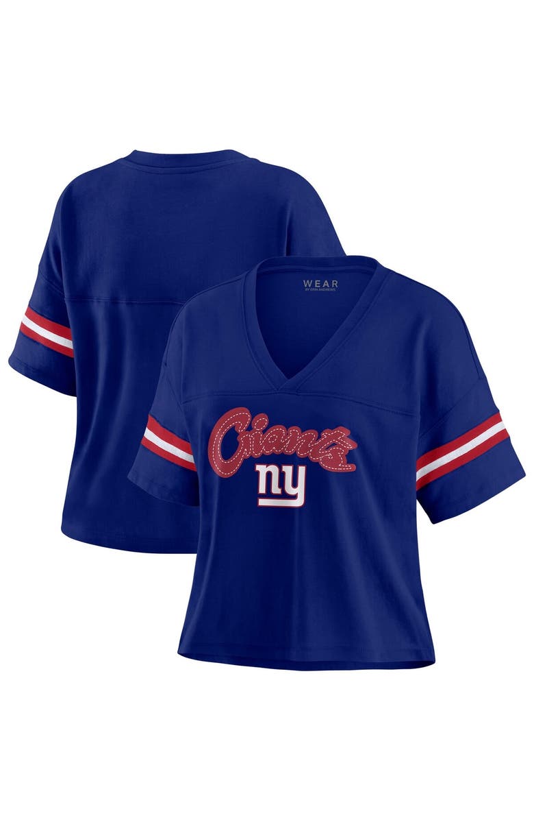 WEAR by Erin Andrews Women's WEAR by Erin Andrews Navy New York Giants Color Block Boxy V-Neck T-Shirt, Alternate, color, 