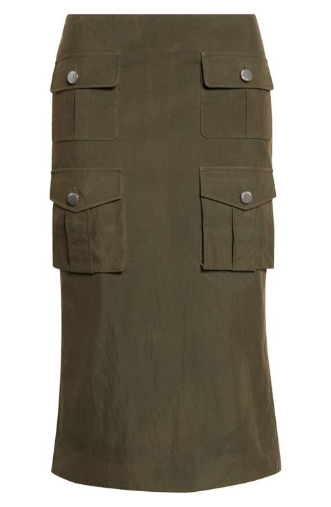Multipocket Cotton Blend Utility Midi Skirt