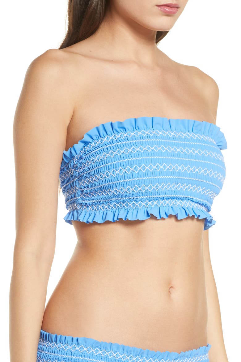 Costa Smocked Bandeau Bikini Top, Alternate, color, BLUE DUSK / WHITE