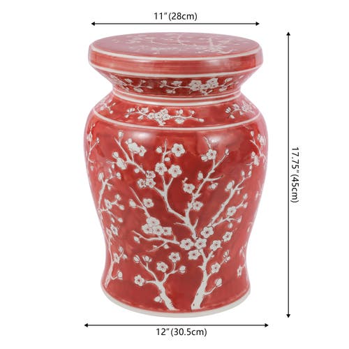 Jonathan Y Cherry Blossom 17.75" Ceramic Garden Stool In Red/white