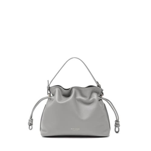 Esin Akan Midi Emma Leather Top Handle Crossbody Bag In Grey