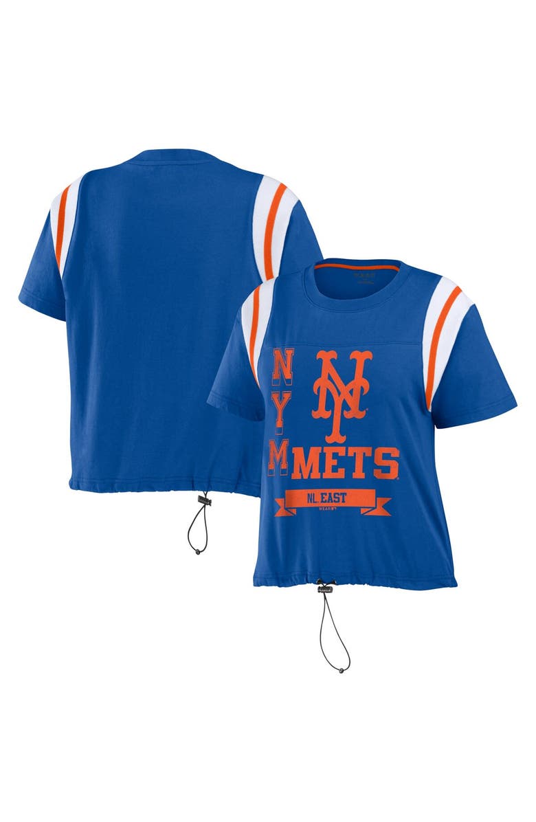 WEAR by Erin Andrews Women's WEAR by Erin Andrews Royal New York Mets Cinched Colorblock T-Shirt, Main, color, Royal
