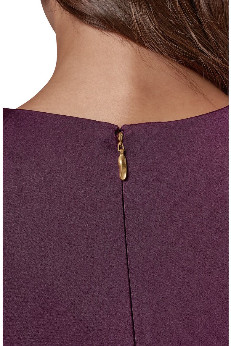Side Draped Asymmetric Hem Stretch Satin Dress, Alternate, color, PRUNE