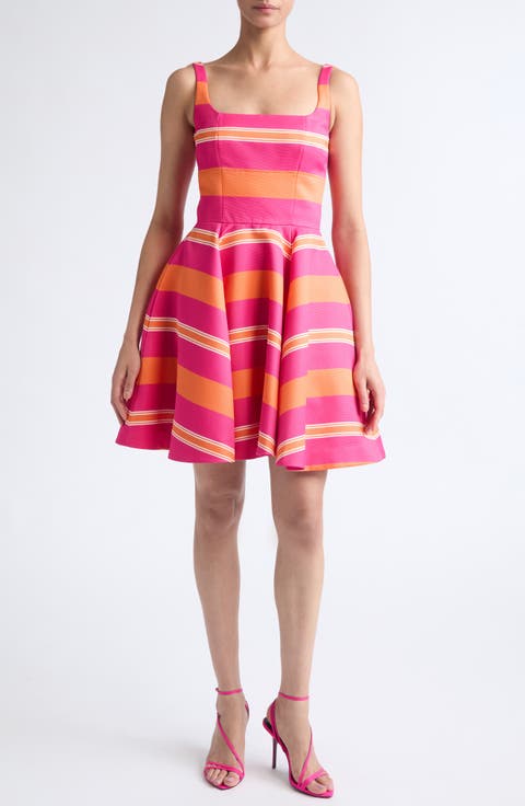 Mona Stripe Taffeta Faille Fit & Flare Minidress