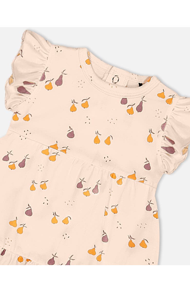 Deux par Deux Baby Girl's Printed Organic Cotton Dress And Bloomer Set Peach With Pears, Alternate, color, Peach With Pears Print