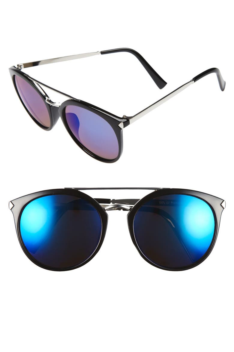 55mm Mirrored Sunglasses, Main, color, BLACK/ BLUE