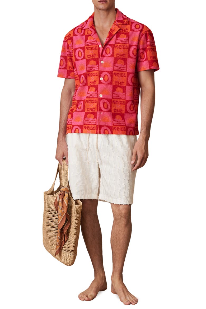 x Ché Saura Terry Cloth Camp Shirt, Alternate, color, PINK