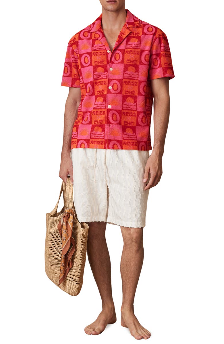 Reiss x Ché Saura Terry Cloth Camp Shirt, Alternate, color, Pink