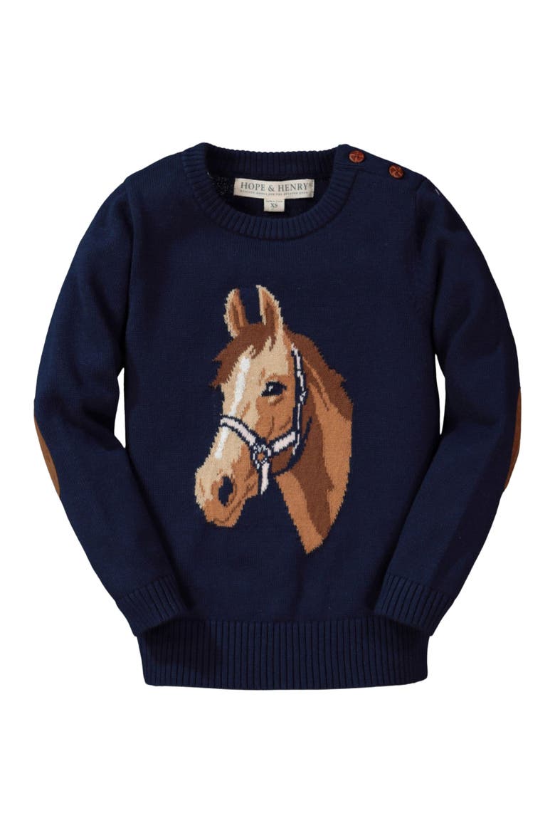 Baby Girls' Organic Horse Intarsia Sweater, Infant, Main, color, Navy