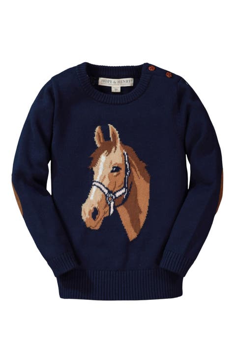 Baby Girls' Organic Horse Intarsia Sweater, Infant