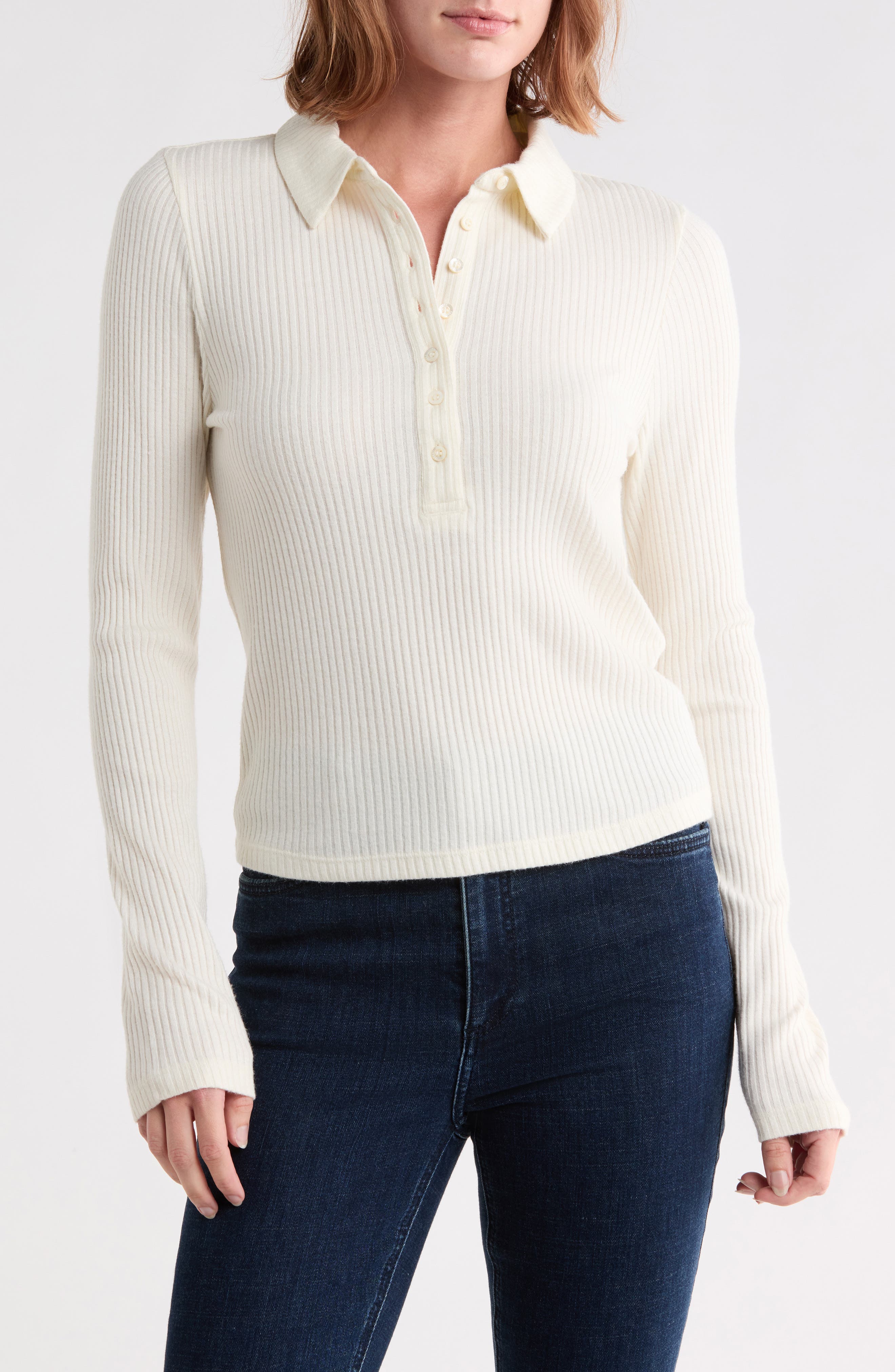 Eden Ribbed Long Sleeve Polo Top